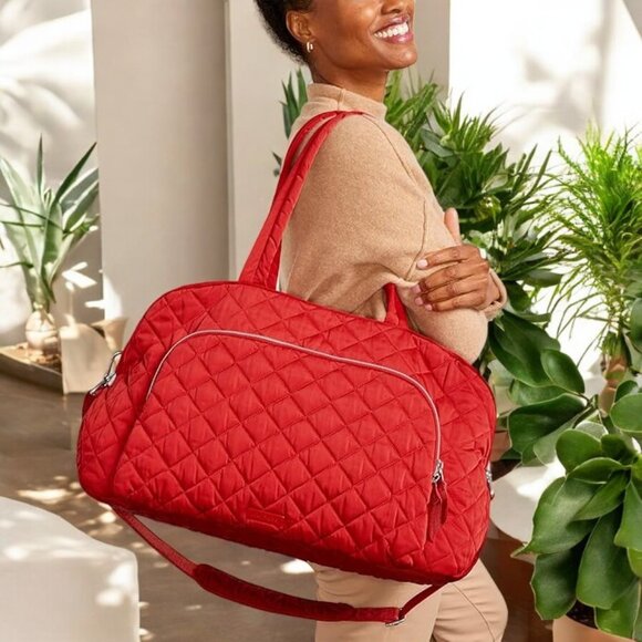 Vera Bradley Weekender Travel Duffel Bag Cardinal Red Performance Twill Carry On - Picture 12 of 12